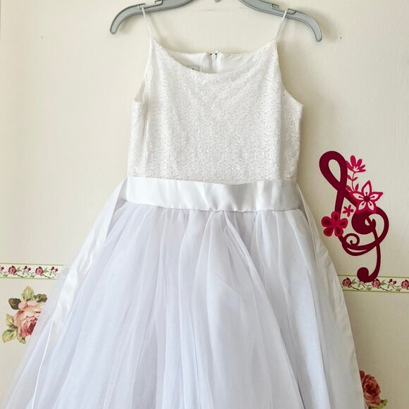 Chasing Fireflies Girls Sequined Easter Tulle White Flared Formal Dress 10 - Picture 3 of 10